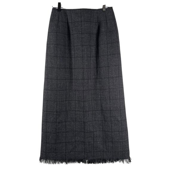 Harve Benard Sport Women Black 100% Wool Fringe Lined Long Pencil Skirt Plaid 8 - Picture 1 of 8